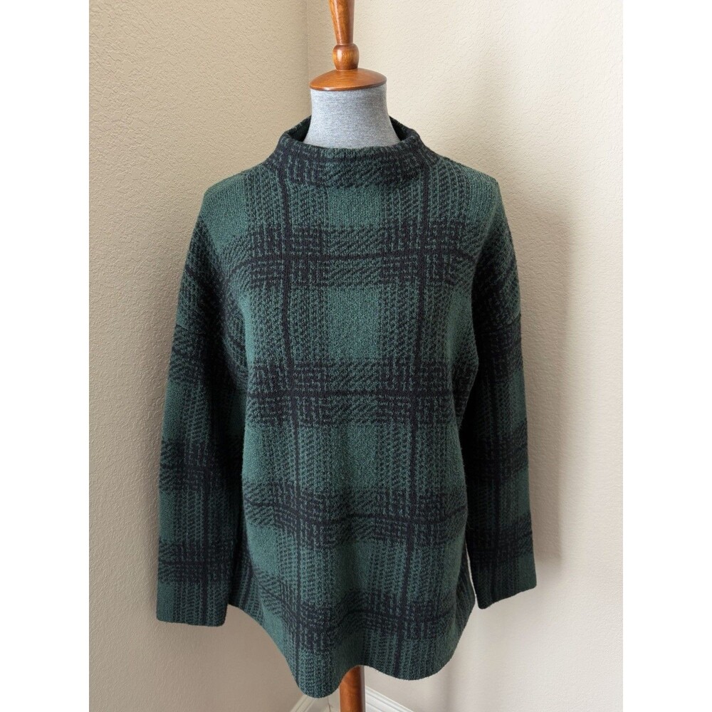 J. Jill Women's Size Medium Green Black Plaid Funnel Neck